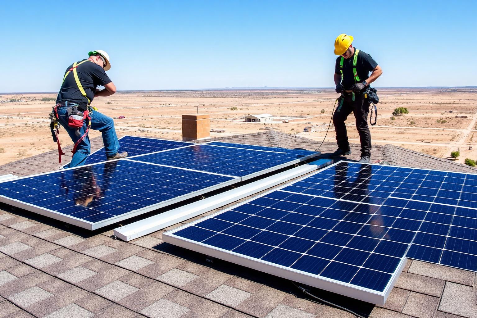 Local Lubbock solar installation crew working on a residential rooftop